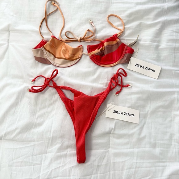 Zulu & Zephyr Sun Stripe Balconette Swim Set US 4 - Picture 2 of 6